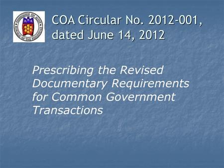 COA Circular No , dated June 14, 2012