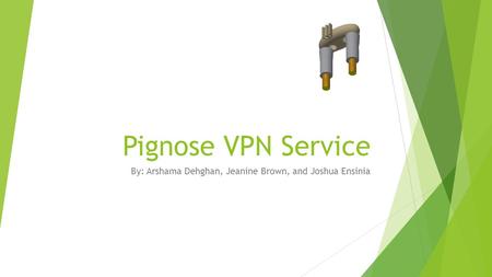 Pignose VPN Service By: Arshama Dehghan, Jeanine Brown, and Joshua Ensinia.