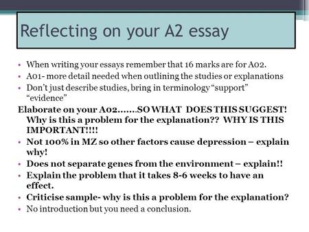 Reflecting on your A2 essay