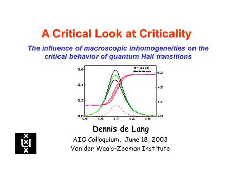 A Critical Look at Criticality AIO Colloquium, June 18, 2003 Van der Waals-Zeeman Institute Dennis de Lang The influence of macroscopic inhomogeneities.