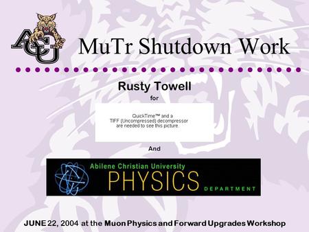 MuTr Shutdown Work Rusty Towell for And JUNE 22, 2004 at the Muon Physics and Forward Upgrades Workshop.