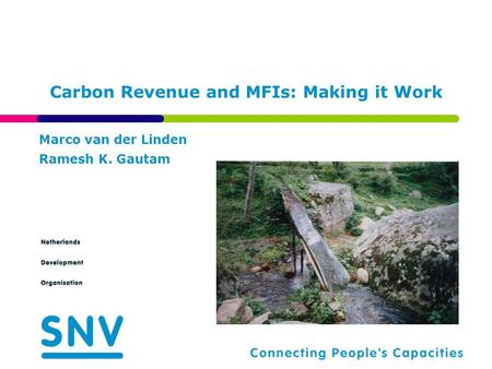 Carbon Revenue and MFIs: Making it Work Marco van der Linden Ramesh K. Gautam.