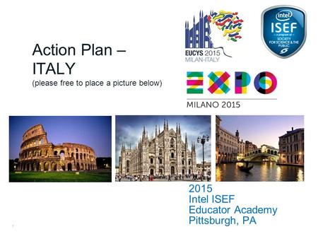 Intel ISEF Educator Academy Intel ® Education Programs 2015 Intel ISEF Educator Academy Pittsburgh, PA Action Plan – ITALY (please free to place a picture.