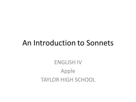 An Introduction to Sonnets