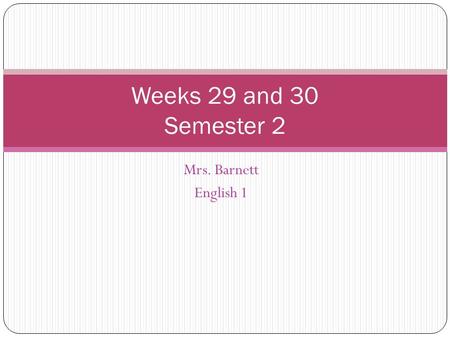 Mrs. Barnett English 1 Weeks 29 and 30 Semester 2.