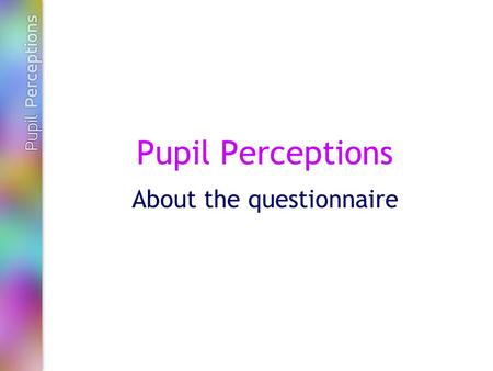 Pupil Perceptions About the questionnaire. The questionnaire This questionnaire is being undertaken to give you a voice on the quality of your life, and.