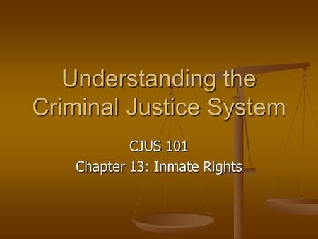 Understanding the Criminal Justice System CJUS 101 Chapter 13: Inmate Rights.