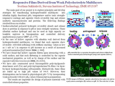 The main goal of our project is to explore principles and develop strategies for transforming hydrogen-bonded multilayers into ultrathin highly functional.