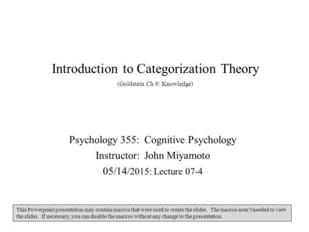 Introduction to Categorization Theory (Goldstein Ch 9: Knowledge)