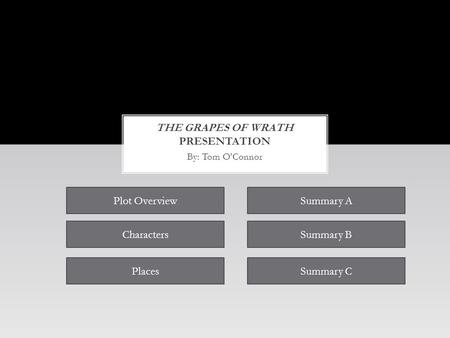 By: Tom O’Connor Plot Overview Characters Places Summary A Summary B Summary C.