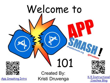 Welcome to 101 K-5 Instructional Coaches Blog App Smashing Intro Created By: Kristi Druvenga.