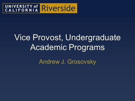 Vice Provost, Undergraduate Academic Programs Andrew J. Grosovsky.