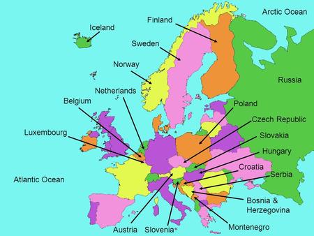 Poland Czech Republic Slovakia Hungary Croatia Serbia Bosnia & Herzegovina Slovenia Montenegro Russia Atlantic Ocean Arctic Ocean Austria Netherlands Belgium.