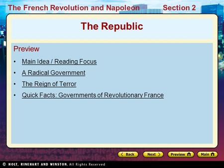 The Republic Preview Main Idea / Reading Focus A Radical Government