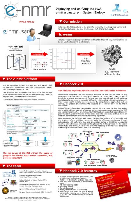 Www.e-nmr.eu  Our mission Deploying and unifying the NMR e-Infrastructure in System Biology is to make bio-NMR available to the scientific community in.