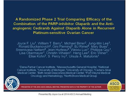 A Randomized Phase 2 Trial Comparing Efficacy of the Combination of the PARP-inhibitor Olaparib and the Anti-angiogenic Cediranib Against Olaparib Alone.