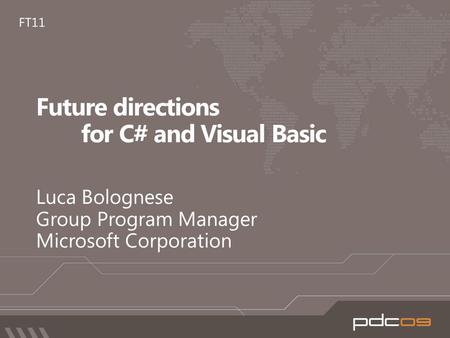 Declarative ConcurrentDynamic demo Code Like the Wind with Microsoft Visual Basic 2010 – Petree Hall D November 18, 13:00 - 13:45 – Petree Hall.