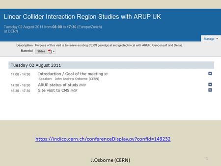 1 J.Osborne (CERN) https://indico.cern.ch/conferenceDisplay.py?confId=149232.