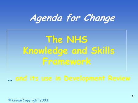 The NHS Knowledge and Skills Framework