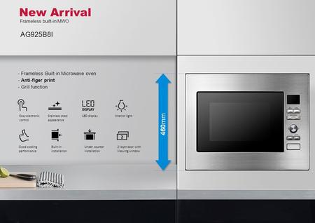 - Frameless Built-in Microwave oven - Anti-figer print - Grill function Easy electronic control Stainless steel appearance LED displayInterior light Good.