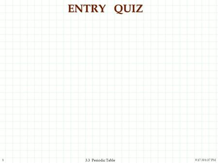 9.17.00 1:37 PM1 3.3 Periodic Table ENTRY QUIZ. 9.17.00 1:37 PM2 3.3 Periodic Table FOURTH ELEMENT BERYLLIUM Be Atomic number 4 Atomic weight 9.012 Synthesized.