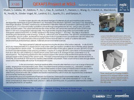 QEXAFS Project at NSLS Khalid, S. Caliebe, W., Siddons, P., So, I., Clay, B., Lenhard, T., Hanson, J., Wang, Q., Frenkel, A., Marinkovic, N., Hould, N.,