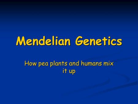 Mendelian Genetics How pea plants and humans mix it up.