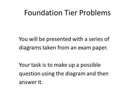 Foundation Tier Problems You will be presented with a series of diagrams taken from an exam paper. Your task is to make up a possible question using the.