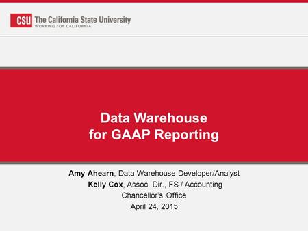 Data Warehouse for GAAP Reporting