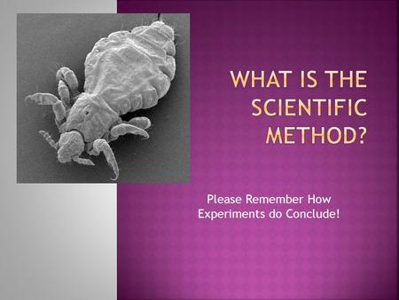 Please Remember How Experiments do Conclude!.  P roblem:  Reason for experiment  Can be an Observation  R esearch:  Background information used to.