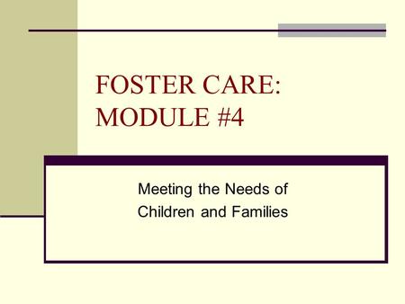 FOSTER CARE: MODULE #4 Meeting the Needs of Children and Families.