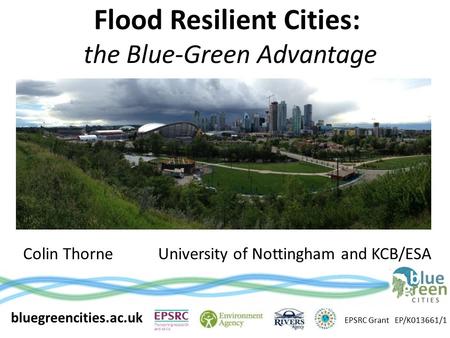 Flood Resilient Cities: the Blue-Green Advantage Colin Thorne