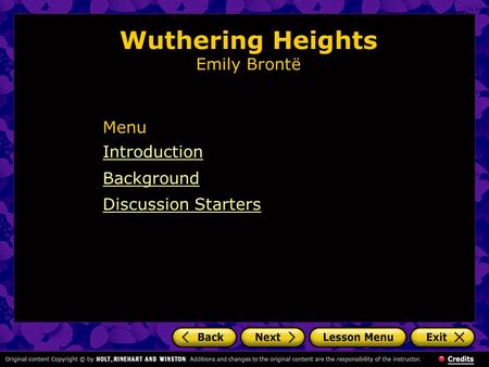 Wuthering Heights Emily Brontë Introduction Background Discussion Starters Menu.