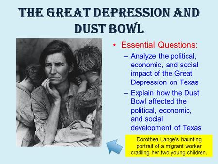 The Great Depression and Dust Bowl