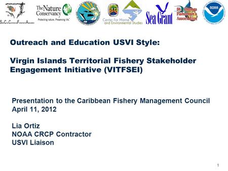 1 Outreach and Education USVI Style: Virgin Islands Territorial Fishery Stakeholder Engagement Initiative (VITFSEI) Presentation to the Caribbean Fishery.