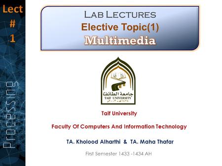 1 Taif University Faculty Of Computers And Information Technology TA. Kholood Alharthi & TA. Maha Thafar First Semester 1433 -1434 AH.