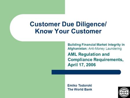 Customer Due Diligence/ Know Your Customer