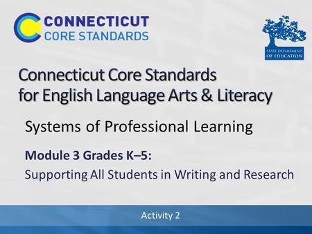 Activity 2 Systems of Professional Learning Module 3 Grades K–5: Supporting All Students in Writing and Research.