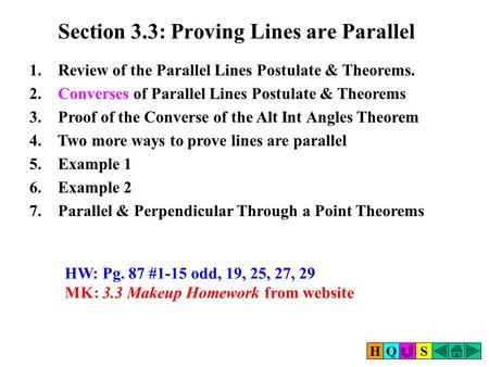 Section 3.3: Proving Lines are Parallel