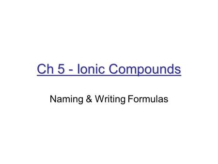 Naming & Writing Formulas