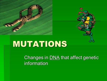 MUTATIONS Changes in DNA that affect genetic information.