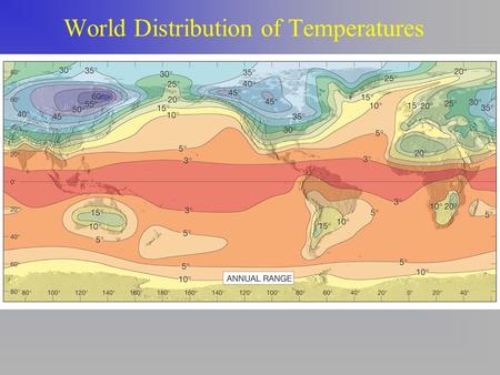 World Distribution of Temperatures. Air Temperature Data: what data are recorded? Daily Mean Daily Range Monthly Mean Annual Mean Annual Range.