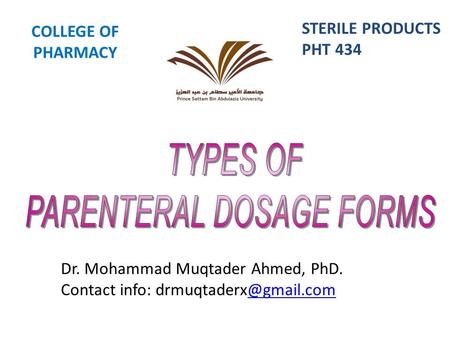 PARENTERAL DOSAGE FORMS