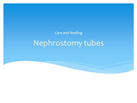 Nephrostomy tubes Care and feeding.  To provide urinary drainage through a tube inserted into the renal pelvis  Tub exits from the flank and is attached.