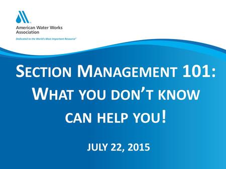 S ECTION M ANAGEMENT 101: W HAT YOU DON ’ T KNOW CAN HELP YOU ! JULY 22, 2015.