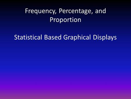 Frequency, Percentage, and Proportion Statistical Based Graphical Displays.