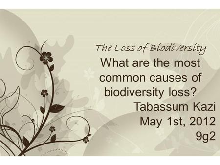 Free Powerpoint TemplatesPage 1Free Powerpoint Templates The Loss of Biodiversity What are the most common causes of biodiversity loss? Tabassum Kazi May.