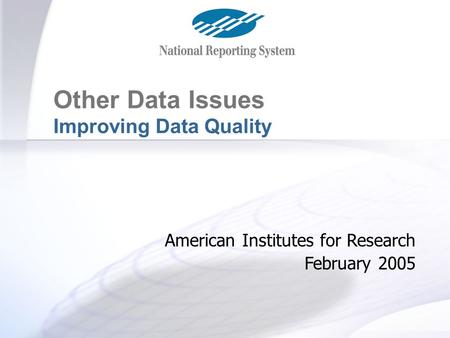 Other Data Issues Improving Data Quality American Institutes for Research February 2005.