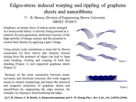 Edges-stress induced warping and rippling of graphene sheets and nanoribbons Graphene, an atomic layer of carbon atoms arranged in a honeycomb lattice,