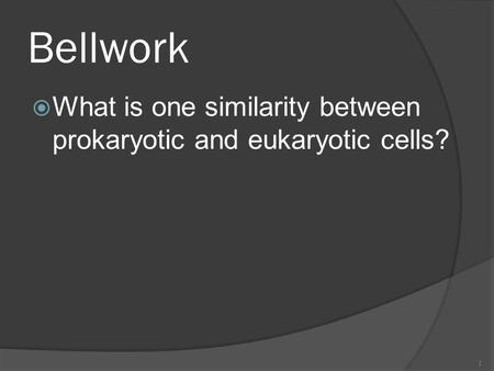 Bellwork  What is one similarity between prokaryotic and eukaryotic cells? 1.